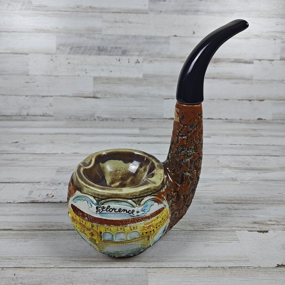 Vintage 1968 Florence Vino Rosso Ceramic Pipe Shaped Decanter/Ashtray 9.5" Tall